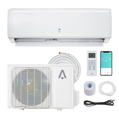 Mini climatiseur à deux blocs de 12 000 BTU, climatiseur sans fil 20 SEER2 activé par Wi-Fi et refroidissant jusqu'à 750 pieds carrés Ft, climatiseur sans conduit Invert, ensembles d'installation préchargés et 16,4 pi, blanc