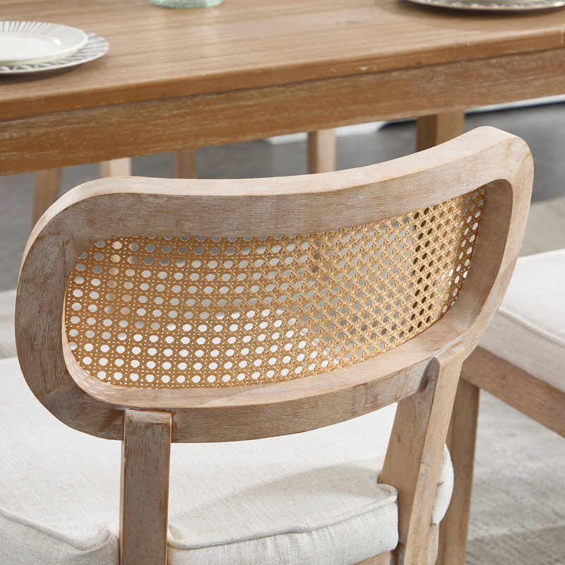 Rattan Dining Chairs Farmhouse Dining Room Chairs Wooden Kitchen Chairs Side Chairs With Cane Backrests, White/Nature
