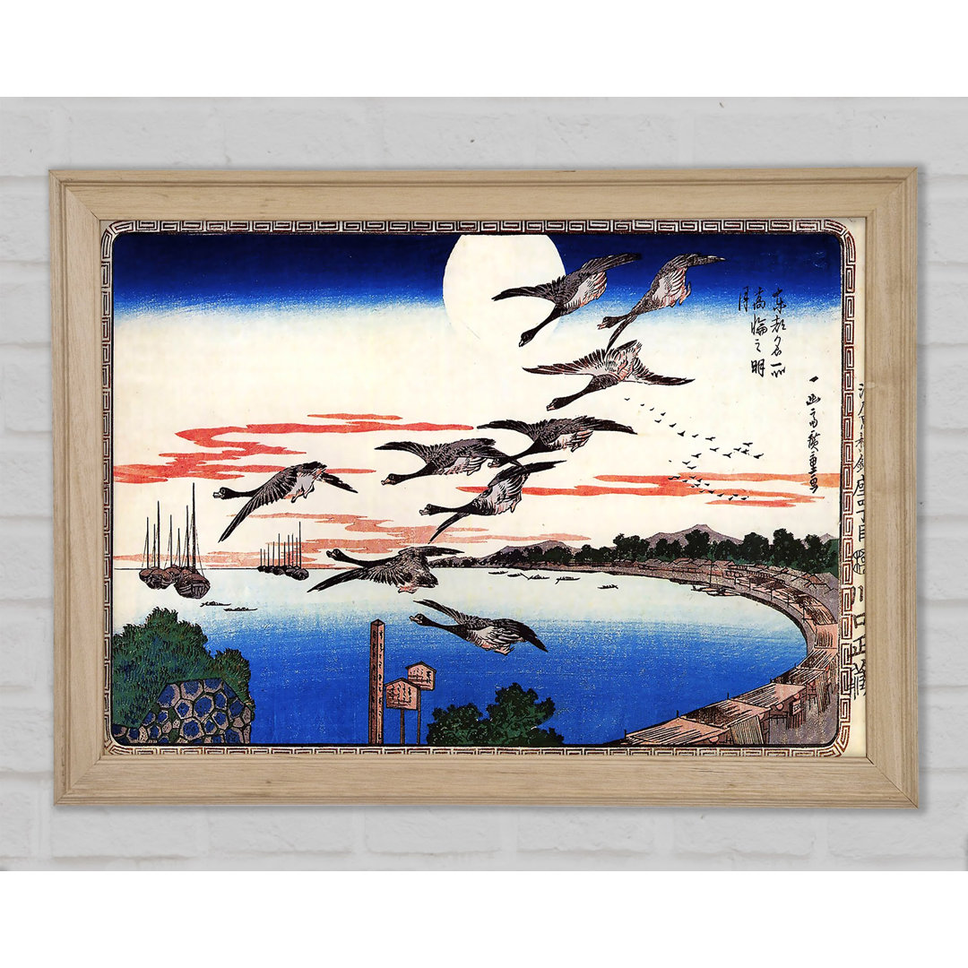 Gänse im Sinkflug über einer Bucht von Hiroshige - Einzelne Bilderrahmen Kunstdrucke