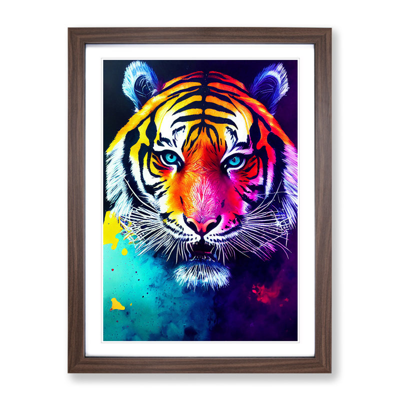 Painted Tiger No.2 Abstract - Wall Art, 66cm H x 48cm W, Walnut Framed, White