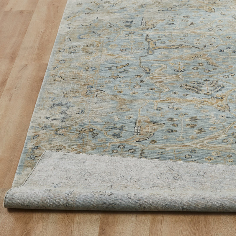 Wool Area Rug, Rectangle 12' x 15', Beige/Blue