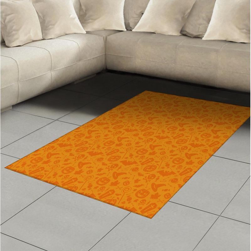 Orange High Density Long Fiber Poly Threads Decorative Area Rug Carpet, Rectangle 4' x 5'8"