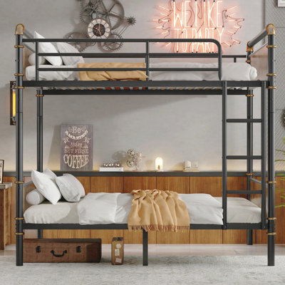 Twin XL over Twin XL Metal Bunk Bed, Industrial Detachable Bunkbeds with Safety Guard Rails for Teens by Mason & Marbles