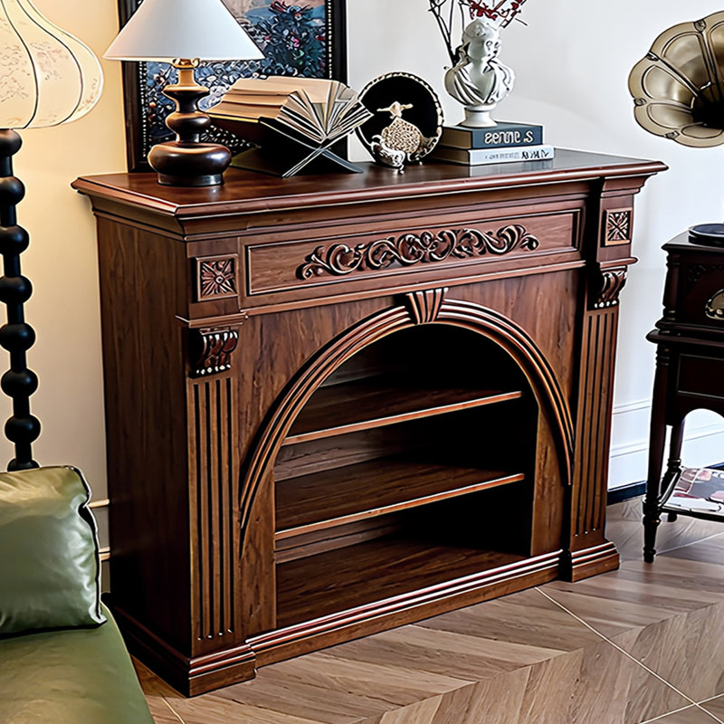 Retro Nut-Brown Solid Wood Freestanding Fireplace, 47.24