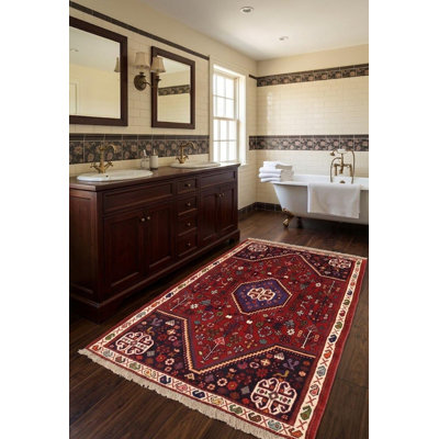 Tapis oriental tribal fait à la main 3 pi 5 po x 5 pi