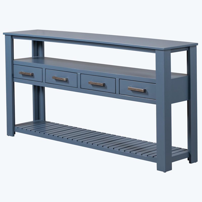 62.2'' Modern Console Table Sofa Table Hallway Table With 4 Drawers and 2 Shelves Wood Console Table, Blue