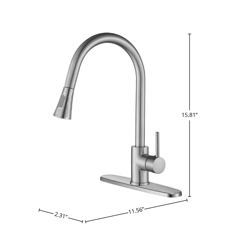 Robinet de cuisine à poignée simple DAX avec douchette double, nickel brossé