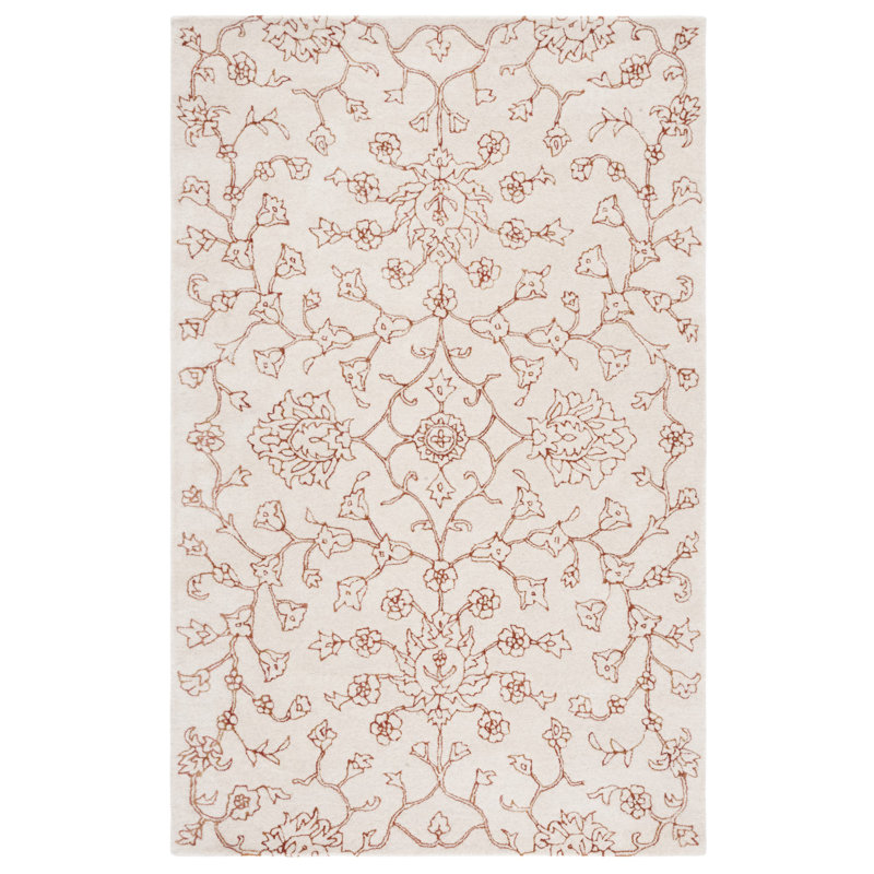 Dupin Hand Tufted Wool/Viscose Floral Rug in Ivory/Rust, Rectangle 3' x 5'