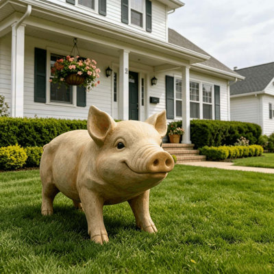 Cute Pig Garden Statue, 26'' Resin Farm Figurine, Weatherproof Outdoor Decor for Suburban and Farmhouse Yards
