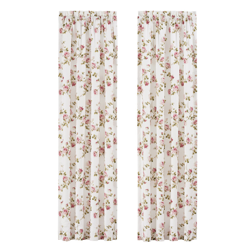 Paire de rideaux occultant et isolant avec passe-tringle Rosemary, Blanc / rose / sauge