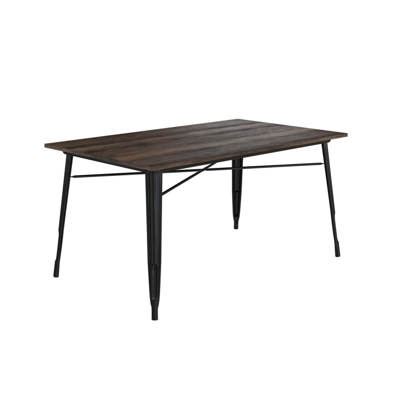 Solid Wood Top Metal Base Dining Table, Black