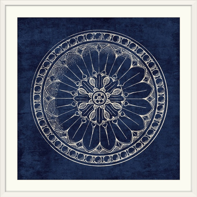 «Rosette I», reproduction d'impression en indigo, H 24 po x l 24 po x P 1 po, Cadre blanc