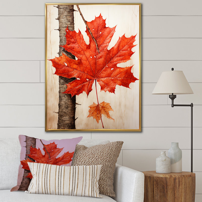 «Maples Mark Autumn Red II» sur toile, H 40 po x l 30 po x P 1,5 po, Cadre flottant doré