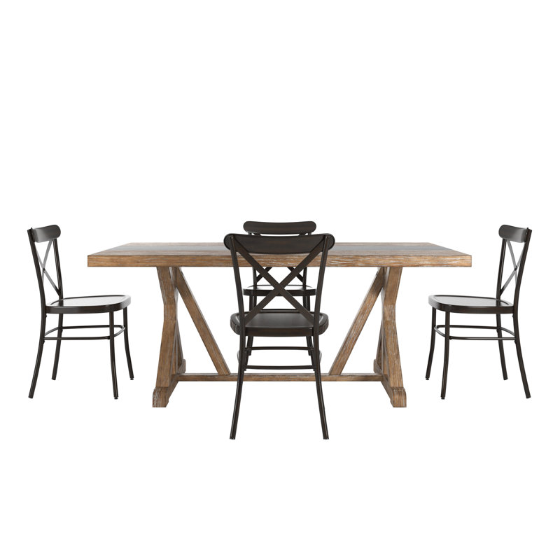 Cann Rustic Pine Frame Concrete Veneer Top Dining Table Set - Stripe Concrete Veneer Top Table And 4 Chairs, Black