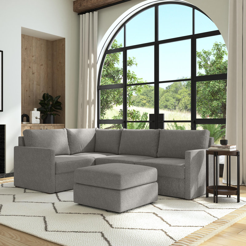 Flex 4 - Piece Upholstered Modular Sectional with Bumper Ottoman, Pebble Dark Gray Polyester Blend