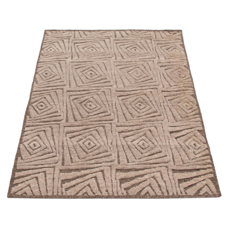 Tapis taupe en laine noué à la main 4 pi 2 po x 6 pi 3 po