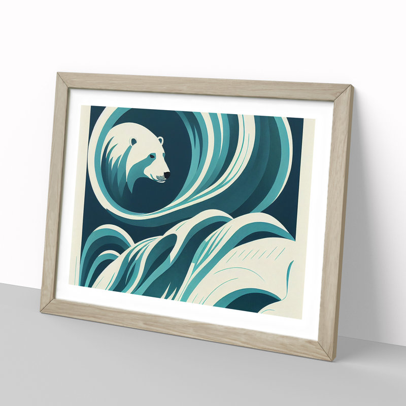 Polar Bear Deco - Framed Print, 25cm H x 34cm W x 2cm D, Oak
