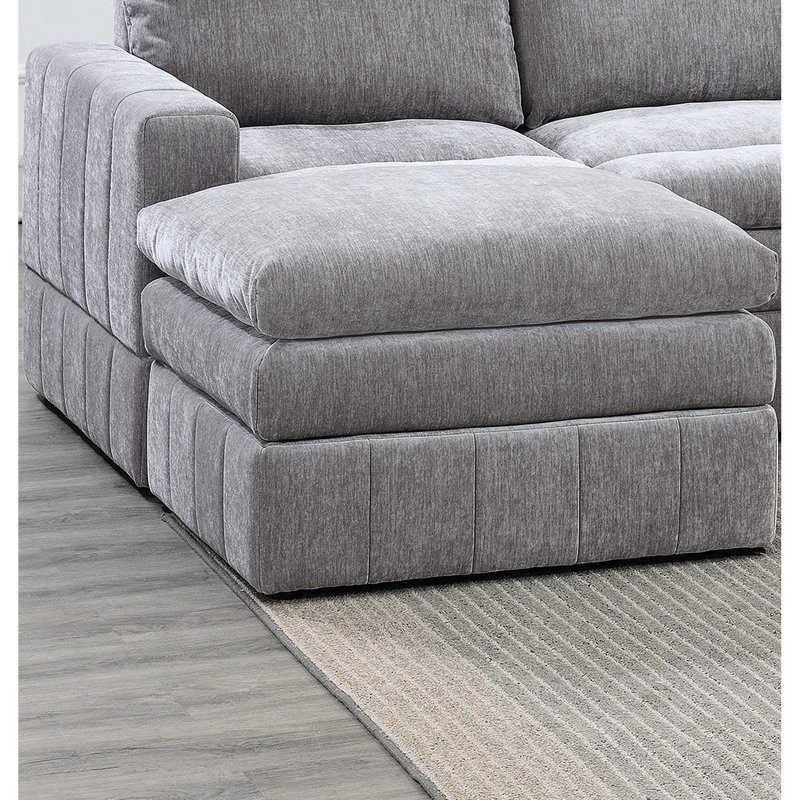 Canapé modulaire 5 pièces gris en suède gris pour un salon moderne avec coussins et pièces en tissu