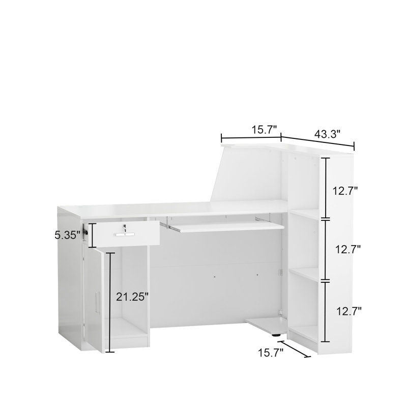 L-Shaped Solid + Manufactured Wood Reception Desk with Filing Cabinet