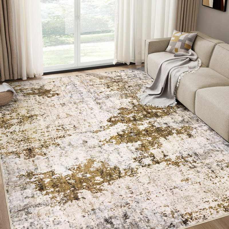 Abstract Modern Boho Area Rug Non-Shedding Low-Pile Carpet for Living Room, Bedroom, or Office, Rectangle 8' x 10'