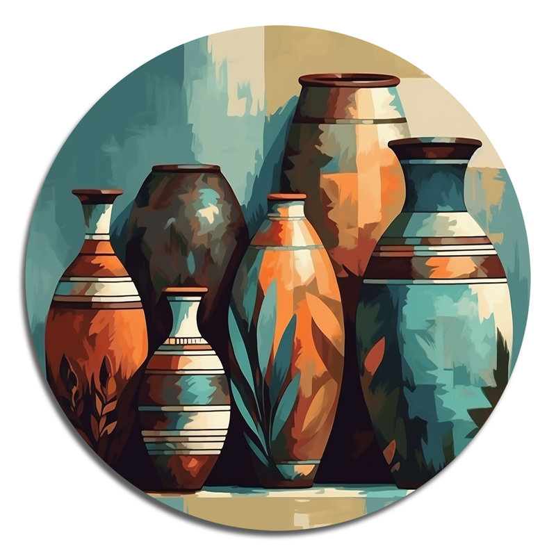 Art mural rond en céramique orange et vert Soulful Vase IV - Boho Pottery, H 23 po x l 23 po x P 1 po