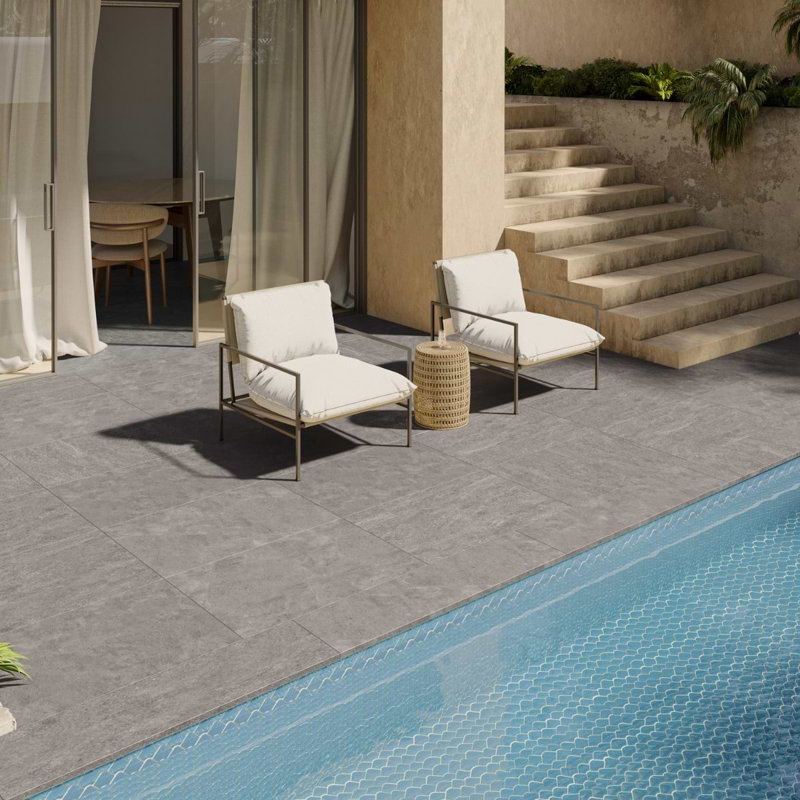 Era 24x36 Matte Limestone Look Porcelain Paver, Slate Gray