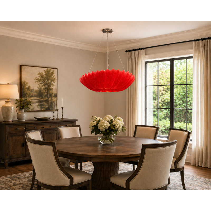 Transitional 4 Light Red Fabric Shade Chandelier, Red