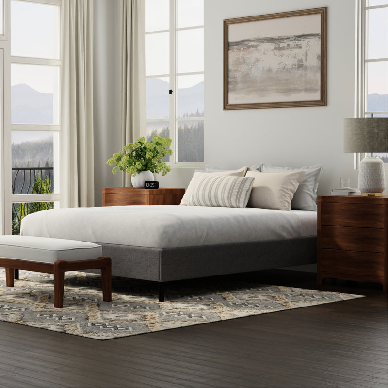 Base de lit pleine grandeur noire et grise, convient aux matelas standards, fusionne la durabilité, la compatibilité universelle, supporte 1000 lb, convient bien à un assemblage abordable