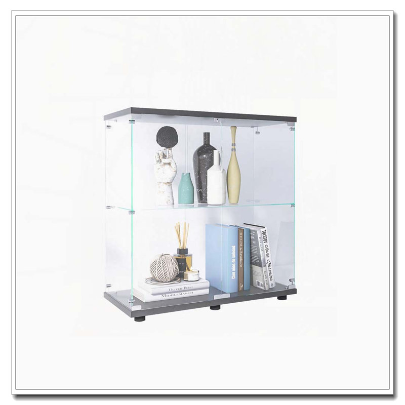 Vitrine en verre 2 couches avec serrure et verre trempé, Noir