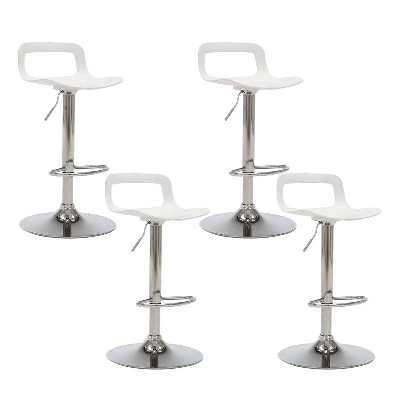 Vahig Swivel PP Adjustable Height Barstool with Metal Frame, Set of 4, White Seat / Silver Frame