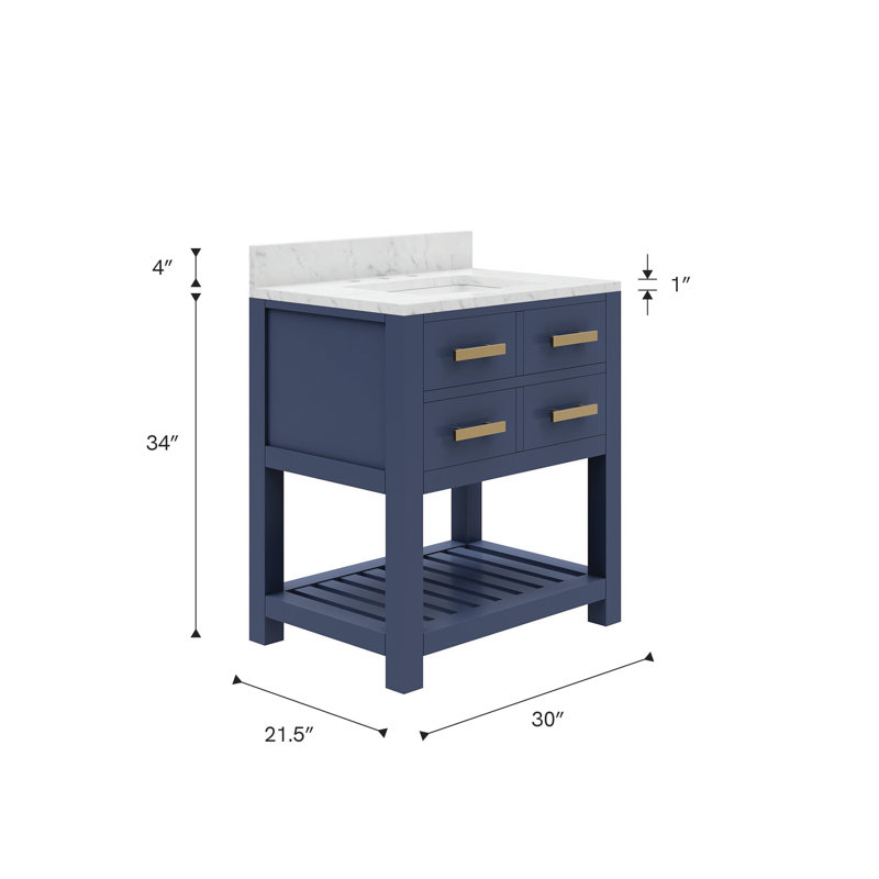 30 Inch Monarch Blue Single Sink Bathroom Vanity With F2-0012 Satin Brass Faucet From The Madalyn Collection in , Vanity with F2-0012 faucet