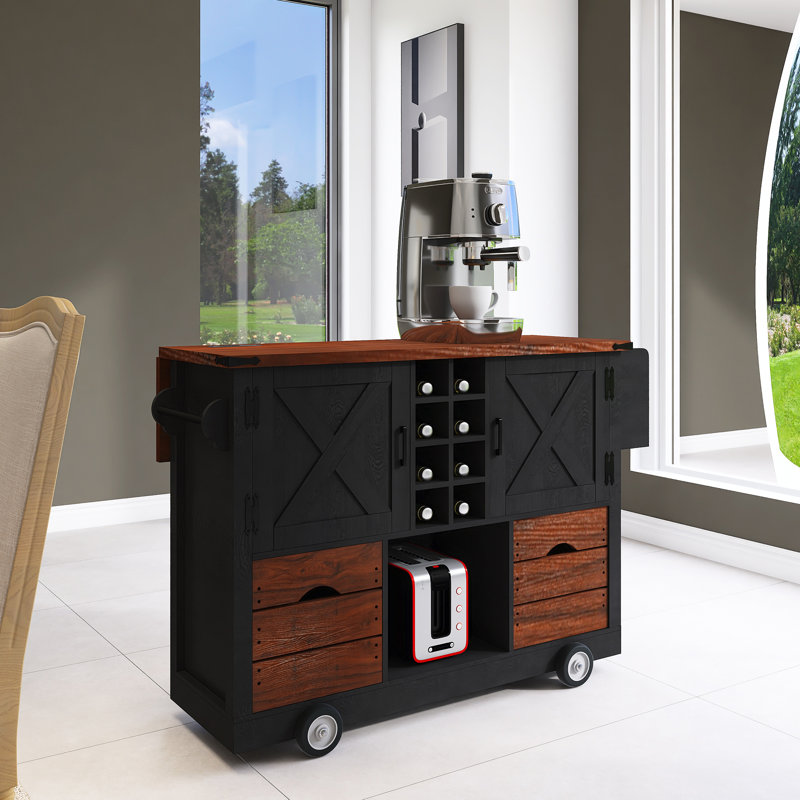 Rolling Kitchen Island With Storage, Kitchen Cart, Black
