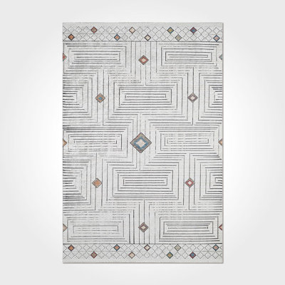 Thambiah White Geometric Moroccan Digital Print Area Rug