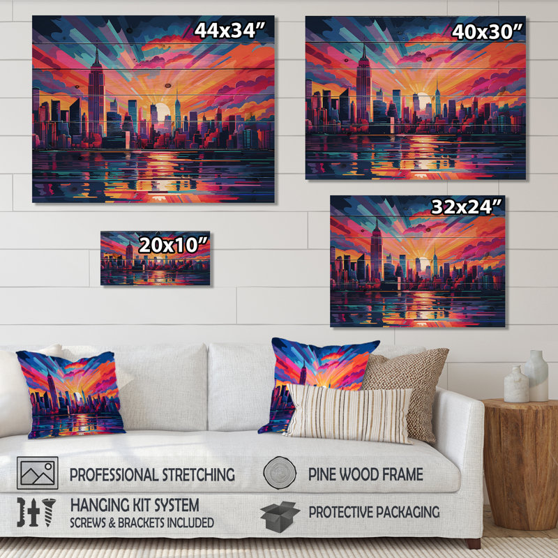 New York, impression sur bois, H 10 po x l 20 po x P 0,78 po