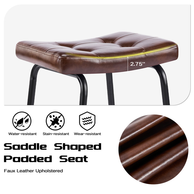 Ensemble de 3 tabourets de comptoir en similicuir de 25,5 po de hauteur pour îlot de cuisine, tabourets de bar à hauteur de comptoir sans dossier avec structure en métal et repose-pieds, brun foncé