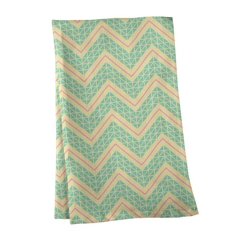 Stephenie Tea Towel Kitchen Towel, Light Green/Ivory/Pink, Cotton Twill