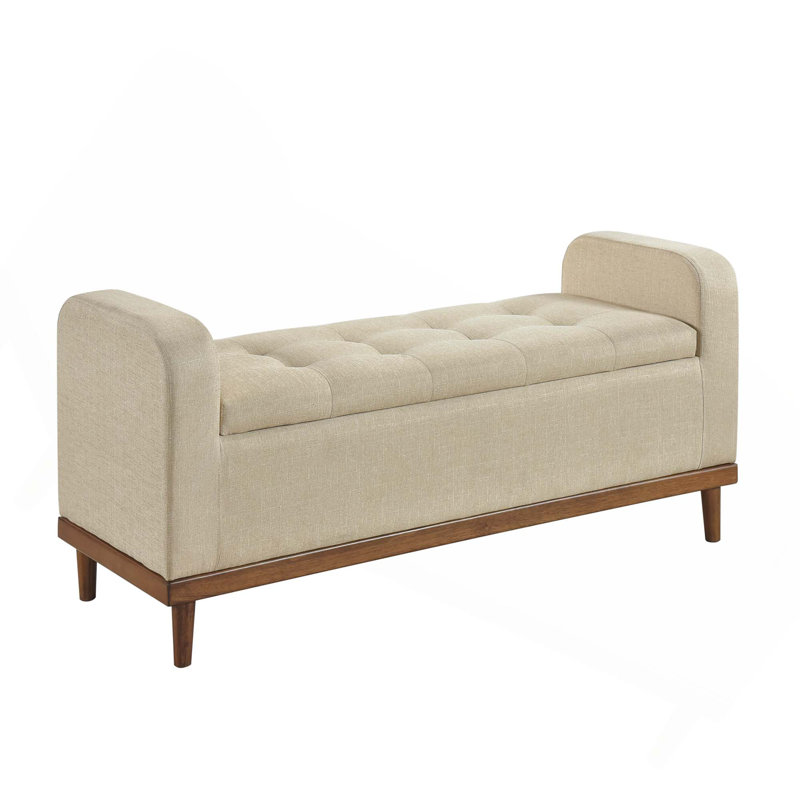 Banc de rangement rembourré et capitonné Mid-Century, Marron clair