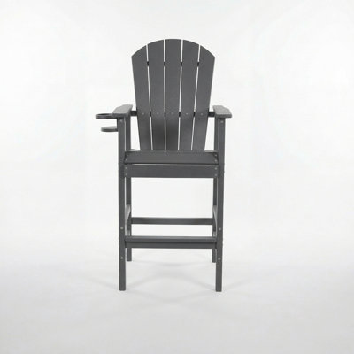 HDPE Bar Height Adirondack Chair with Cup Holder, All-Weather Outdoor Patio Bar Chair with Armrests 1 Piece(BK)