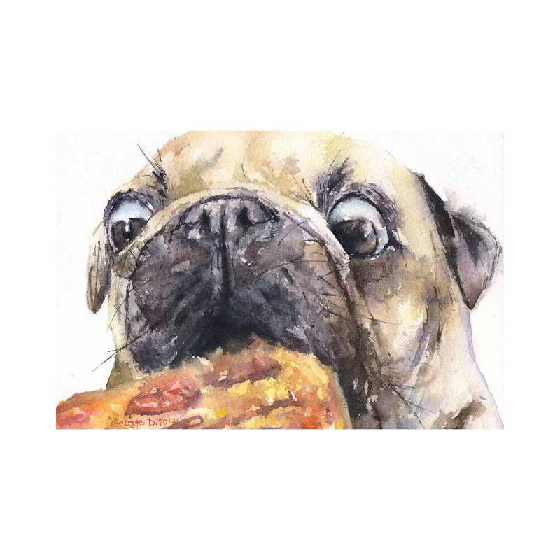 Pug And Pizza IV by George Dyachenko - Wrapped Canvas Gallery-Wrapped Canvas Giclée, 20.32 cm H x 30.48 cm W