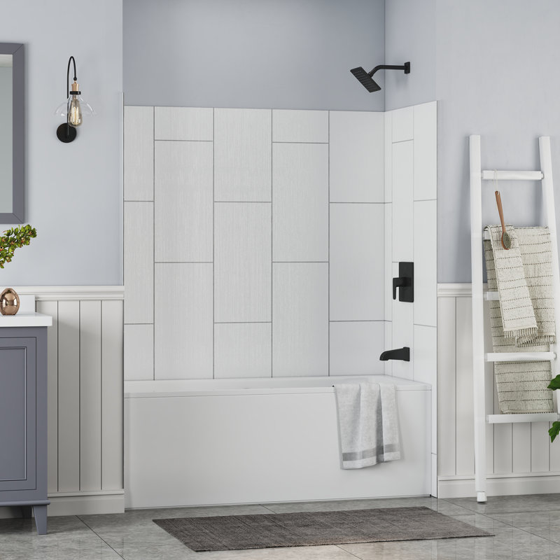 60"W 75/96"H Glue Up SMC Shower & Tub Wall Panel Surround,0.138 Thick,Cuttable,Quick Install, 75" H x 60" W x 0.14" D