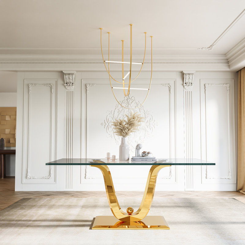 Tempered Glass Top  Dining Table, Gold