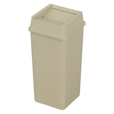 50 Gallon Beige Square Plastic Trash Can with Drop Shot Lid and Reinforced Rim