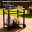 Chariot de barbecue extérieur avec configuration à 2 niveaux, plateau en acier inoxydable, cadre noir, grandes roues, crochets à outils, table de préparation pour barbecue, cour arrière, four à pizza, capacité de rangement