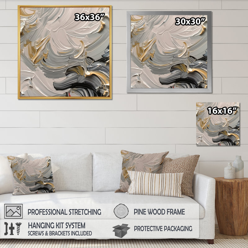 Late Night Jazz Vintage gris et or - peinture abstraite, impressions d'art mural, H 16 po x l 16 po, Cadre naturel flottant