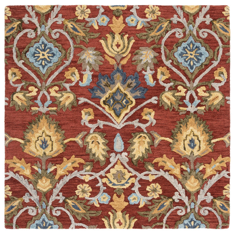 Hollaway Floral Handmade Tufted Wool Red/Orange Area Rug