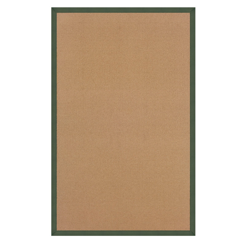 Nannette Handmade Dark Beige Berber with Green Cotton Border Made in the USA Area Rug, Rectangle 8'9" x 12'
