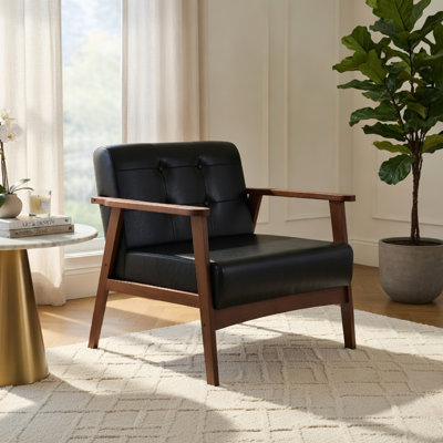 Chaise d'appoint à structure en bois d'hévéa avec accoudoirs pour le salon