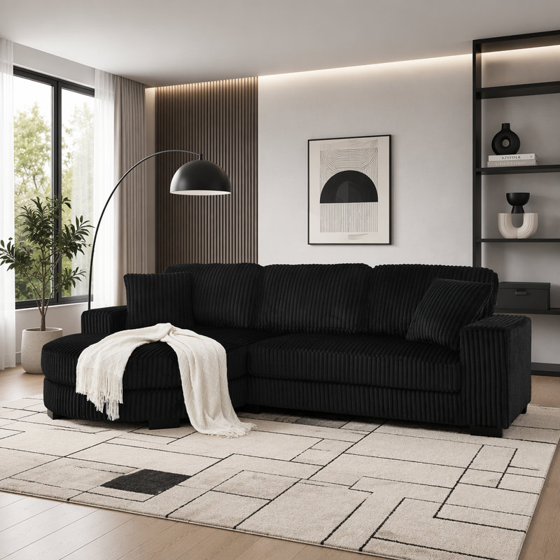 Canapé-lit modulaire rembourré en velours Corduroy, Velours côtelé noir