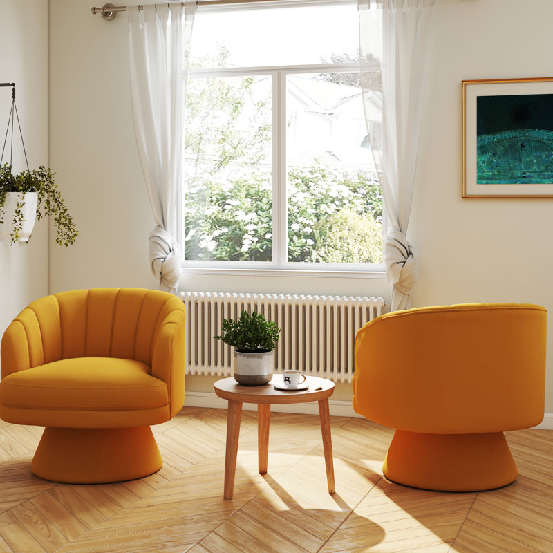 Murrow Velvet Swivel Barrel Chair(Set of 2), Yellow