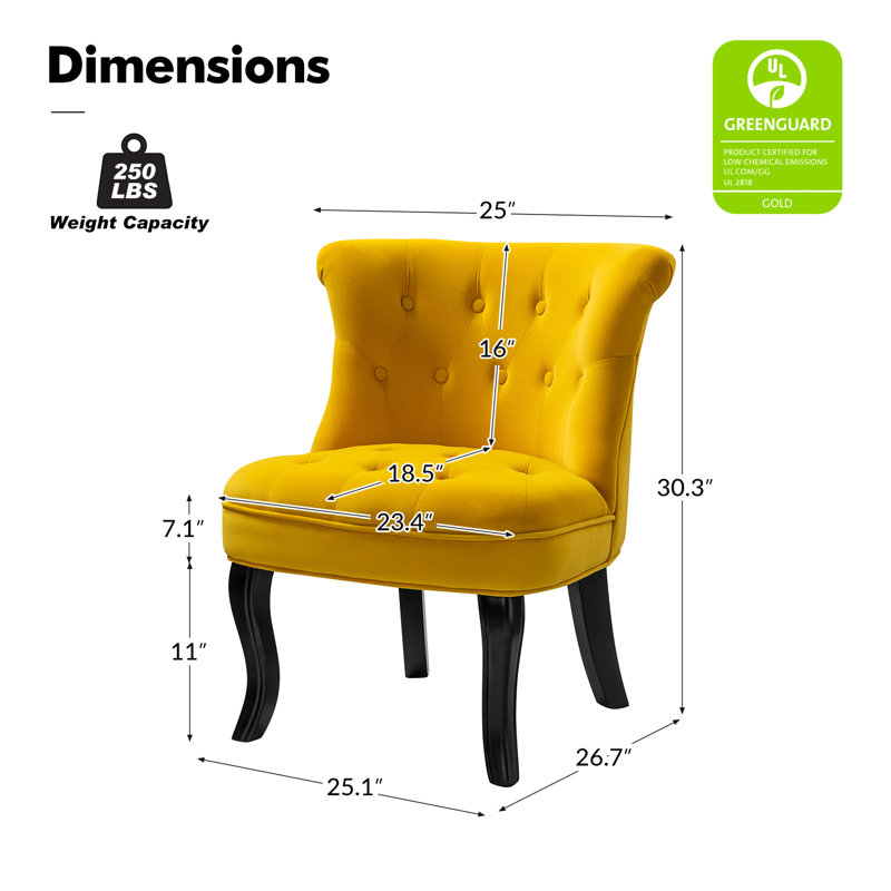 Grenier Traditional Velvet Upholstered Wingback Side Chair with Button-Tufted, Yellow Velvet